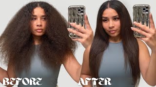 Curly To Straight How To Blow Dry amp Straighten Curly Hair [upl. by Letti122]