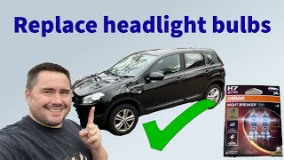 How to replace both headlight bulbs on Nissan Qashqai J10 20072014 with halogen lights [upl. by Sezen]