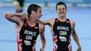 Jonny Brownlee helped over line by brother Alistair [upl. by Hgielime]