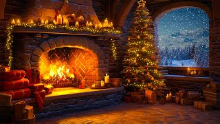 Relaxing Christmas Fireplace Snow Falling 🎄 Cozy Christmas Fireplace Ambience 🔥 Christmas Ambience [upl. by Aerol]