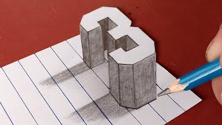 Easy Drawing How to draw number three 3D art on line paper for beginners [upl. by Zach]