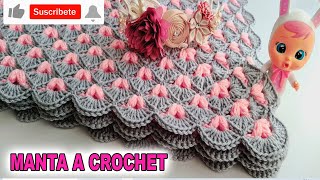 MANTA A CROCHET PARA BEBE  MANTA TEJIDA PASO A PASO [upl. by Einhpets]