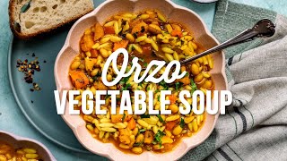 Vegetable Orzo Soup  Vegan   Supergolden Bakes [upl. by Ayifas670]