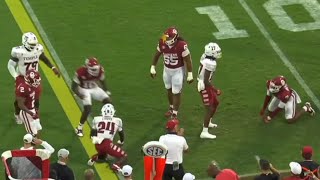 Oklahoma player gets hit in helmet by penalty flag [upl. by Ahsaten115]