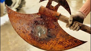 Restoration Viking Axe Battle Old  Restore AXE construction Antique [upl. by Ltihcox]