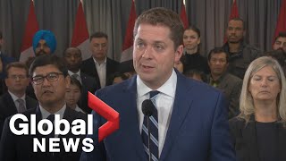 Canada Election Conservative Leader Andrew Scheer delivers a statement in north Toronto [upl. by Nalliuq]