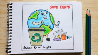 Save Earth poster drawing  How to draw save earth drawing easy artYo [upl. by Desmund]