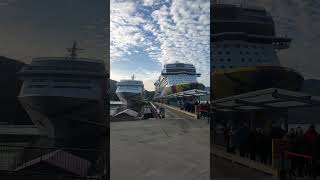 Disembarking from Norwegian Encore at Ketchikan Alaska How big Encore is beside Norwegian Sun [upl. by Mann]