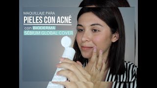 MAQUILLAJE PARA EL ACNÃ‰ CON BIODERMA SÃ‰BIUM GLOBAL COVER ðŸ’š [upl. by Htederem]