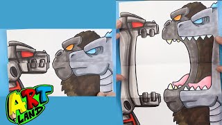 How to Draw a GODZILLA AND KONG VS MECHAGODZILLA SURPRISE FOLD [upl. by Sacttler]