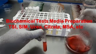 Biochemical tests Media preparation for Bacteria TSI SIM Urea Citrate MSA [upl. by Fidelio]