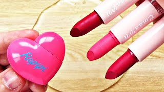 Slime Coloring with Makeup Mixing 3 Color Lipstick amp Japanese Heart Lip Gloss into Clear Slime [upl. by Penhall702]