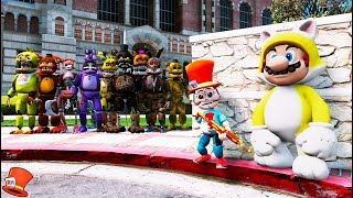 CAN ADVENTURE REDHATTER amp CAT MARIO HIDE FROM THE ANIMATRONICS AT SCHOOL GTA 5 FNAF RedHatter [upl. by Danice]