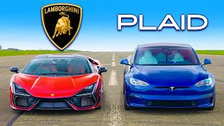 Lamborghini Revuelto v Tesla Model S Plaid DRAG RACE [upl. by Anirbed]