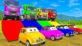 5 COLOR MAN TRUCKS vs Big amp Small McQueen with Spinner Wheels vs Thomas Train  BeamNGDrive [upl. by Annaeed]