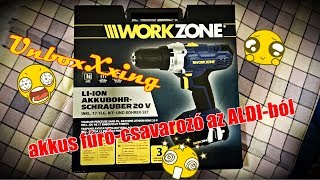 WORKZONE Liion akkus fúrócsavarozó 20 V az ALDIból  Unboxing [upl. by Varden873]