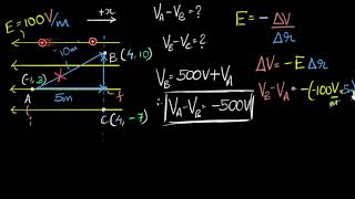 Calculate pot difference in uniform fields  Electrostatic potential amp capacitance  Khan Academy [upl. by Rubenstein]