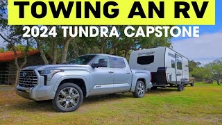 2024 Toyota Tundra Capsone Towing a 6200lb RV My Impressions [upl. by Nyberg]