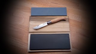 Sharpening Opinel № 8 INOX knife with Norton Crystolon Fine amp Black Arkansas stones [upl. by Etiuqal726]