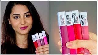 New Maybelline Super stay Matte Ink lipstick swatches and review  SIMMY GORAYA [upl. by Katzen]