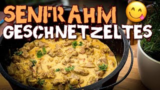 Senfrahm Geschnetzeltes aus dem Dutch Oven  Essen für die Seele  Dutchoven Kochen Grillen [upl. by Enyledam]