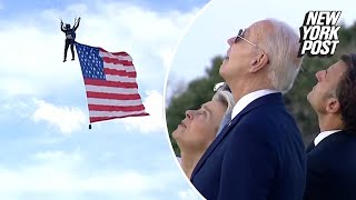 President Biden world leaders watch skydiving demonstration at G7 Summit [upl. by Einahets]