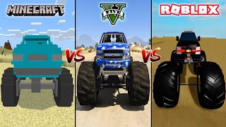 MINECRAFT MONSTER TRUCK VS GTA 5 MONSTER TRUCK VS ROBLOX MONSTER TRUCK  WHICH IS BEST [upl. by Wimsatt]