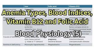 شرح فسيولوجي Types of Anemia  Blood Indices  Vitamin B12  Folic Acid [upl. by Aelaza]