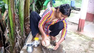 village girl cooks chicken gravy with traditional spices on firewood stove [upl. by Enorahs447]