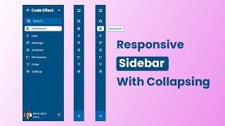 Responsive Sidebar With Collapsing  Sidemenu  Menu  Code Effect [upl. by Kila]