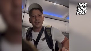 Video shows start of fight on plane that saw obnoxious passenger booted after getting ‘asswhooping’ [upl. by Ylrebma]