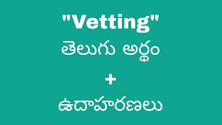 Vetting meaning in telugu with examples  Vetting తెలుగు లో అర్థం Meaning in Telugu [upl. by Maddocks]