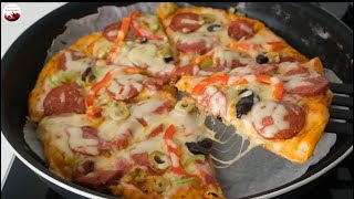 Dünyanın En Kolay Tavada 10 Dk Mayasız Kolay PİZZA TARİFİ  İstediğiniz Malzeme İle Hızlı Pizza [upl. by Lairbag]