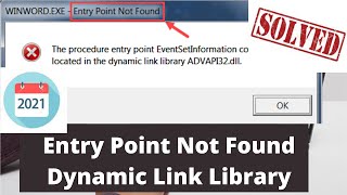 Entry Point Not Found Dynamic Link Library in Windows 7 amp Windows 10 [upl. by Akenom]