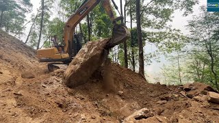 Challenged by Huge Boulder Working on Mountain Road TrackSany Excavator [upl. by Ennaoj692]