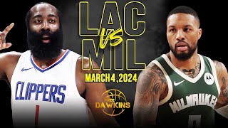 Los Angeles Clippers vs Milwaukee Bucks Full Game Highlights  March 4 2024  FreeDawkins [upl. by Tome]