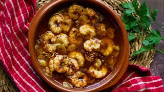 Gambas al Pil Pil Garlic Prawns with Chili Classic Spanish Tapas Recipe 🌶️ [upl. by Anigriv516]