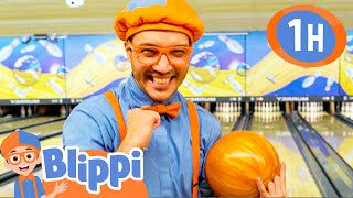 Blippi Learns How to Play Bowling at The Great Indoors  1 HOUR OF BLIPPI TOYS [upl. by Llahsram]