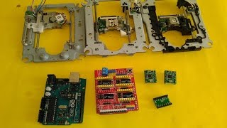 Basic setup ArduinoUNO  CNC SHIELD  GRBL  3 X DVD Drive steppers [upl. by Handal]