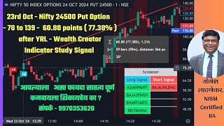 23rd Oct  Nifty 24500 Put Option  78 to 139  60 points  7738  after YRL  Indicator Signal [upl. by Aimerej610]