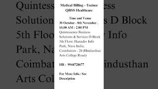 Medical Billing  Trainee QBSS Healthcare [upl. by Tamera]