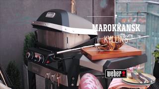 Grillet marokkansk kylling på elgrillen Weber Pulse med rotisseriet [upl. by Yllime]