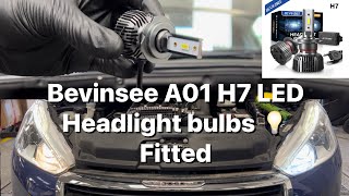 LED headlight bulbs Bevinsee A01 easy fit How to fit amp review Peugeot 208 2015 LED headlamp bulb [upl. by Ahsitaf204]