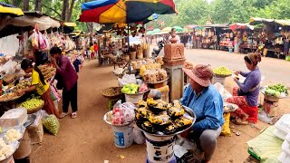 Street Food at Pha aok Waterfall and Oudong Resort Countryside Market amp City Tour Cambodia [upl. by Euqnomod]