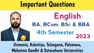 English  Important Questions  2023  UG 4th Sem  BA BCOM BSC BBA  Degree  OU KU PU TU MGU SU [upl. by Riccio]