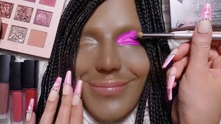 ASMR Sparkly Pink Makeup amp Braid Hairplay on Mannequin whispering tapping makeup sounds [upl. by Ilujna]