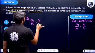 A transformer steps up an AC voltage from \230 V\ to \2300 V\ If the number of turns in t [upl. by Heyra627]