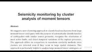 Seismicity monitoring by cluster analysis of moment tensors [upl. by Enahs]