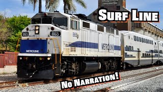 Amtrak Metrolink Coaster BNSF and UP Trains on The Surf Line no narration [upl. by Decamp]