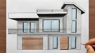 How to Draw a House in OnePoint Perspective Step by Step [upl. by Llennor]